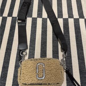Marc Jacobs Beige Shearling Crossbody Bag with Black Strap